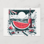 スイカホワイトミニマルビーチトロピカルサマー シーズンポストカード (正面)