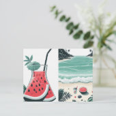 スイカホワイトミニマルビーチトロピカルサマー シーズンポストカード (スタンド正面)