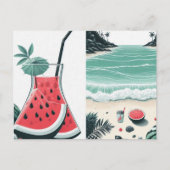 スイカホワイトミニマルビーチトロピカルサマー シーズンポストカード (正面)