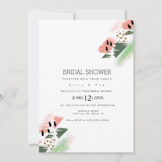 スイカモダン抽象芸術アートブライダルシャワー 招待状 (正面)