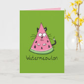 スイカーメロン・スイカ猫グリーテおもしろいィングカード カード (黄色い花)