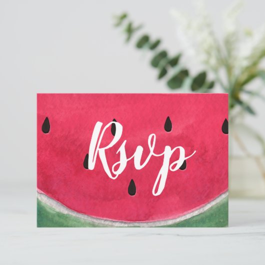 スイカ付き夏結婚用RSVPカード 出欠カード (スタンド正面)