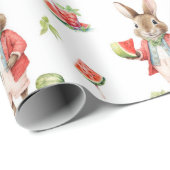 スイカ付き水色ウサギ ラッピングペーパー (ロールコーナー)