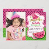 スイカ写真ガールズバースデーパーティー招待状 招待状 (正面/裏面)