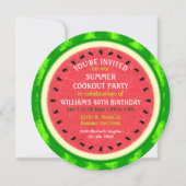 スイカ切り夏のパーティークックアウトまたは誕生日 招待状 (正面)