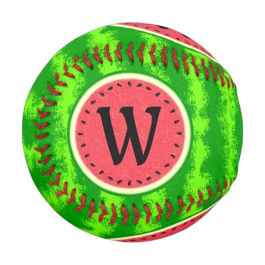 スイカ切り夏のフルーツとリンドモノグラム 野球ボール (正面左)