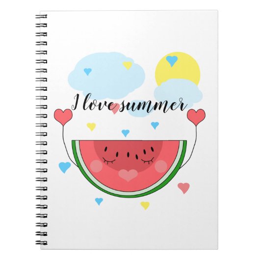 スイカ切り文字「私は夏が大好き」 ノートブック (正面)