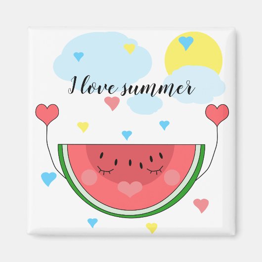スイカ切り文字「私は夏が大好き」 マグネット (正面)