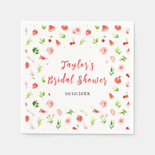 スイカ及びザクロブライダルシャワー スタンダードカクテルナプキン (正面)