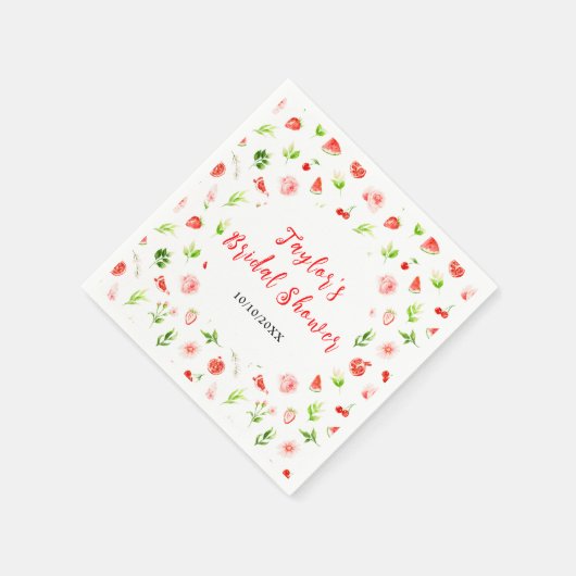 スイカ及びザクロブライダルシャワー スタンダードカクテルナプキン (角)
