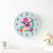 スイカ及びパイナップルを持つピンクのフラミンゴ ラージ壁時計 (ホーム)