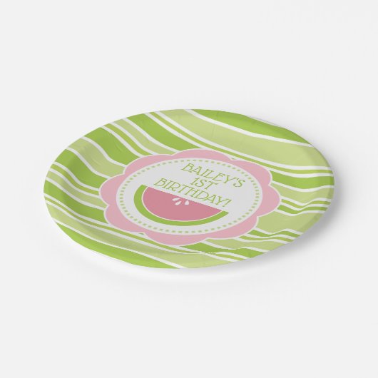 スイカ名門私立校風のーの誕生日ピンクとグリーン ペーパープレート (アングル)
