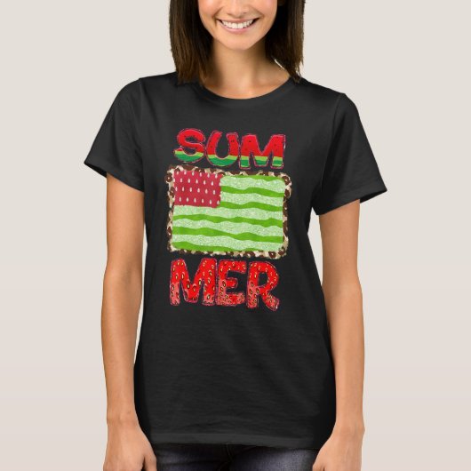 スイカ垂直クール国旗Usa国旗Summer Vaca Tシャツ (正面)