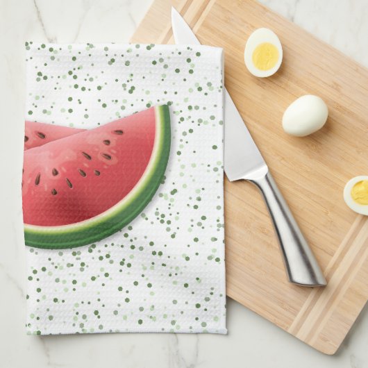 スイカ夏のフルーツスライスとカスタム文字 キッチンタオル (四つ折り)