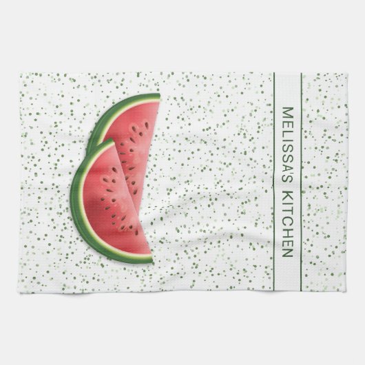 スイカ夏のフルーツスライスとカスタム文字 キッチンタオル (横)