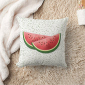 スイカ夏のフルーツスライスとグリーンドット クッション (ブランケット)