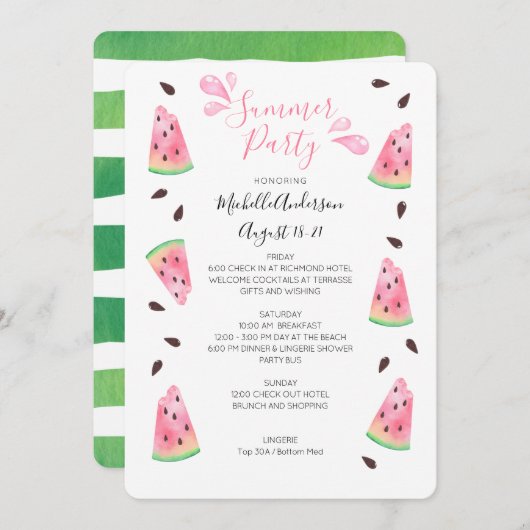 スイカ夏バチェロレッテ週末の日程 招待状 (正面/裏面)