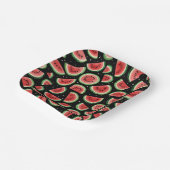 スイカ夏パーティージューシー水色オンブラック ペーパープレート (傾斜あり)