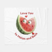 スイカ大好き：甘くてジューシーなハート フリースブランケット (正面(横))