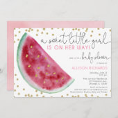 スイカ女の子の赤ちゃんシャワー甘い小さな女の子 招待状 (正面/裏面)
