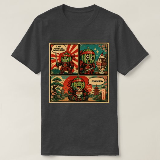 スイカ将軍アイスクリーム - 面白い怠け者 Tシャツ (デザイン正面)