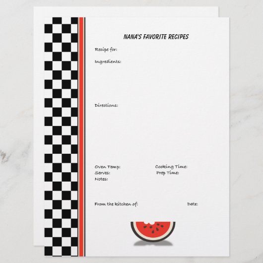 スイカ市松模様にカスタムのレシピページ(なし) (正面/裏面)