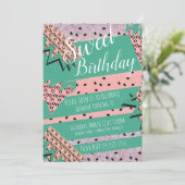 スイカ幾何学的ピンクグリッター誕生日パーティー 招待状 (スタンド正面)