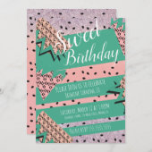 スイカ幾何学的ピンクグリッター誕生日パーティー 招待状 (正面/裏面)