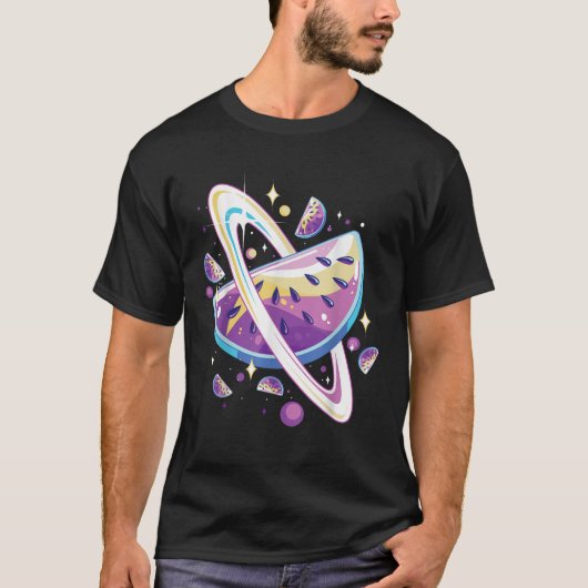 スイカ惑星サマーフルーツ太陽の系メロン Tシャツ (正面)