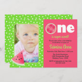 スイカ最初の誕生日ワンは甘い写真 招待状 (正面/裏面)