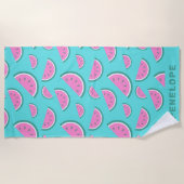 スイカ果実模様ターコイズ パーソナライズされた ビーチタオル (正面)