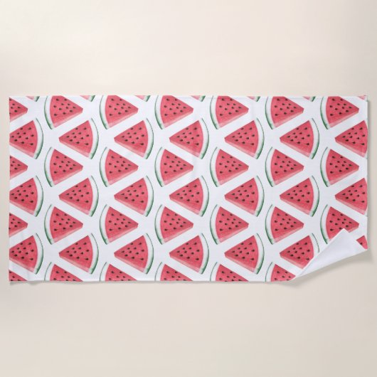 スイカ柄かわいいピンクの夏のフルーツ ビーチタオル (正面)