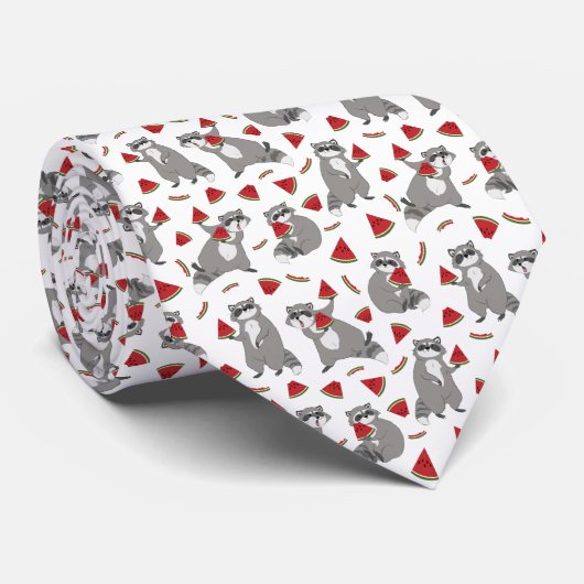 スイカ柄のかわいいアライグマ ネクタイ (ロール)