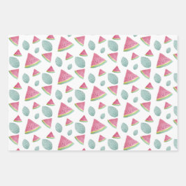 スイカ模様の水彩手絵を描形 ラッピングペーパーシート