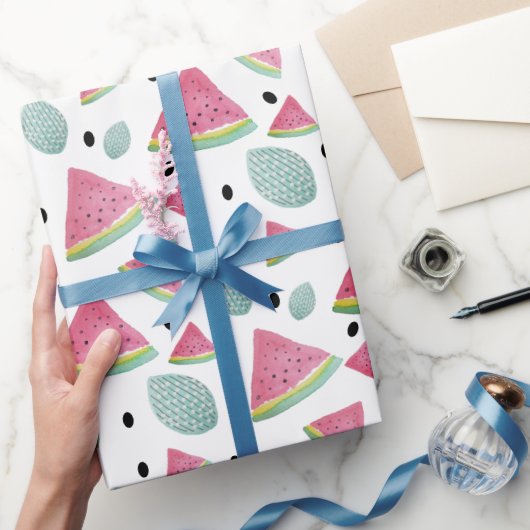スイカ模様の水彩手絵を描形 ラッピングペーパー (ギフト)