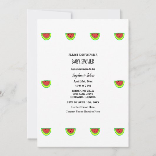 スイカ模様ベビーシャワーベビーガールボーイ2024 招待状 (正面)