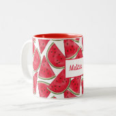 スイカ模様(名前をカスタムする) ツートーンマグカップ (正面左)