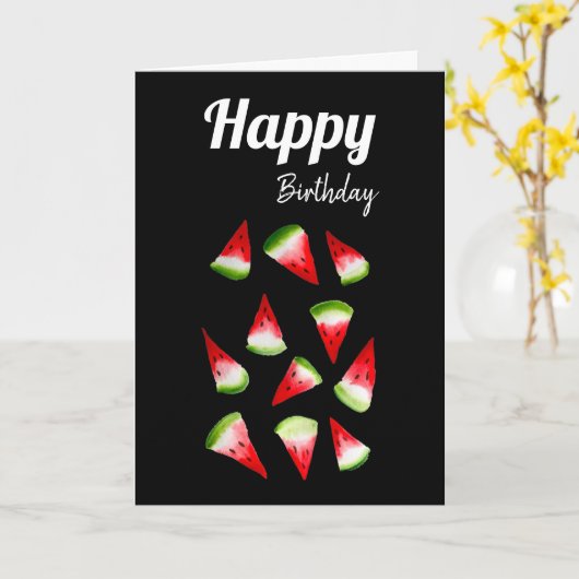 スイカ水色かわいい果物 カード (黄色い花)