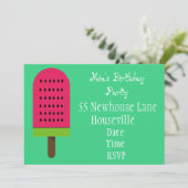 スイカ氷ブロックのポップシクルガールパーティー 招待状 (スタンド正面)