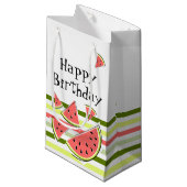 スイカ片ストライプ誕生日 スモールペーパーバッグ (正面アングル)