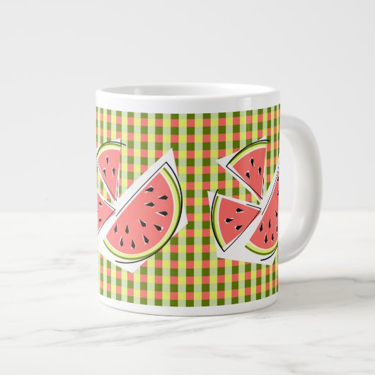 スイカ片チェック ジャンボコーヒーマグカップ (正面右)