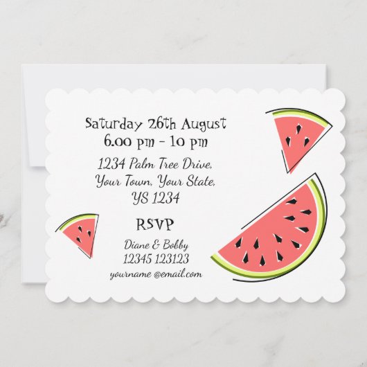 スイカ片夏BBQ招待状の水平 招待状 (裏面)