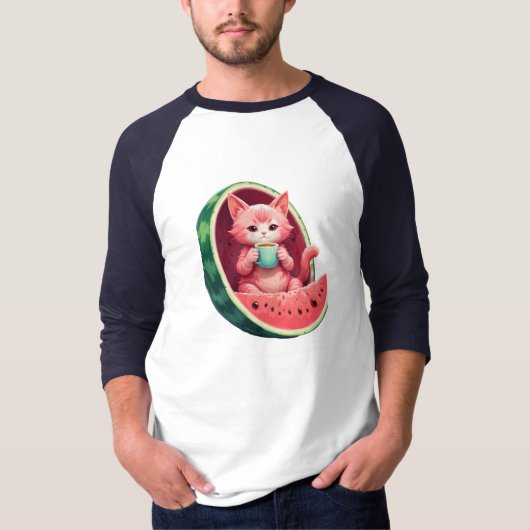 スイカ猫のコーヒーブレイク Tシャツ (正面)