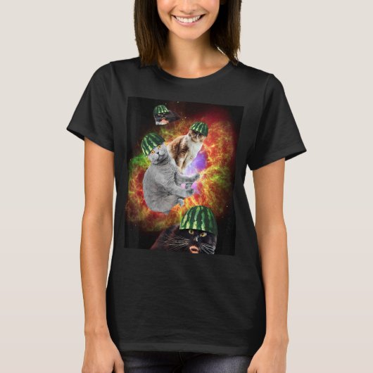 スイカ猫宇宙ギャラクシー猫 Tシャツ (正面)