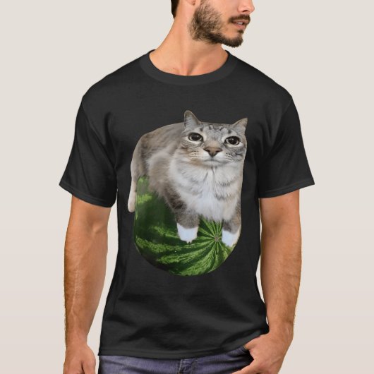 スイカ猫 | 面白い猫のイラスト Tシャツ (正面)