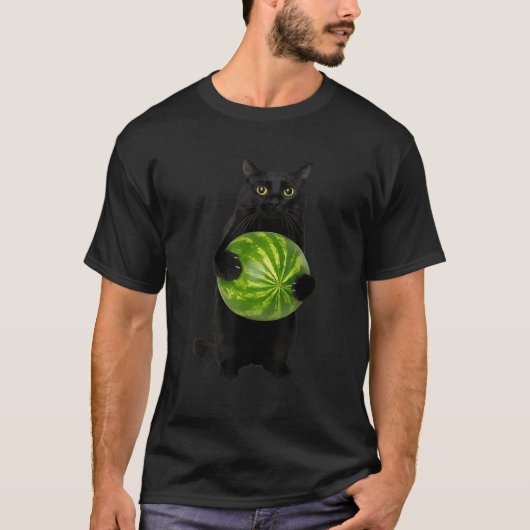 スイカ猫 黒猫 ミーム Tシャツ (正面)