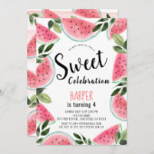 スイカ甘いお祝いウォーターカラー誕生日 招待状 (正面/裏面)