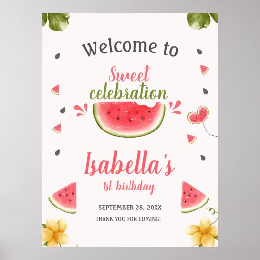 スイカ甘い女の子フルーツポスター歓迎サイン ポスター (正面)