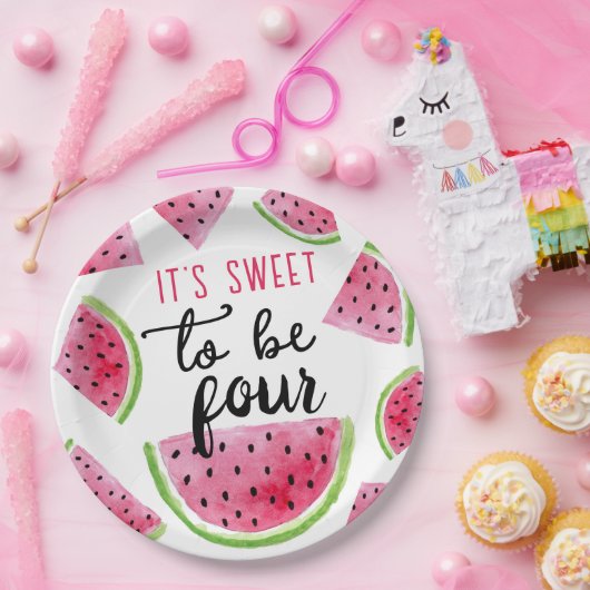 スイカ甘い4つの誕生日パーティーになる ペーパープレート (パーティー)