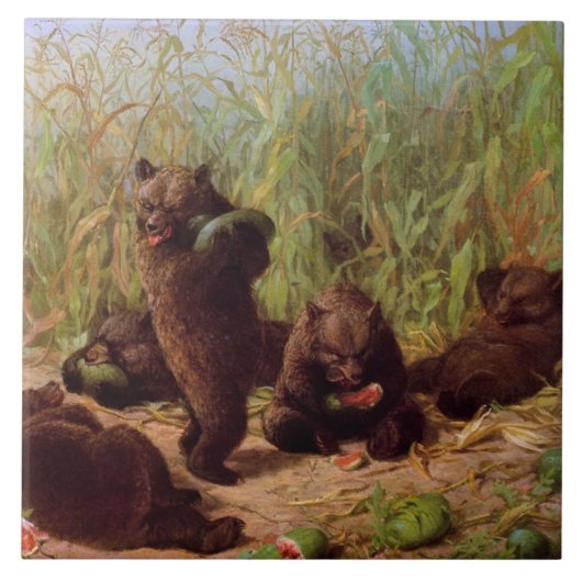 スイカ畑の熊（W.H.ひげ） タイル (正面)